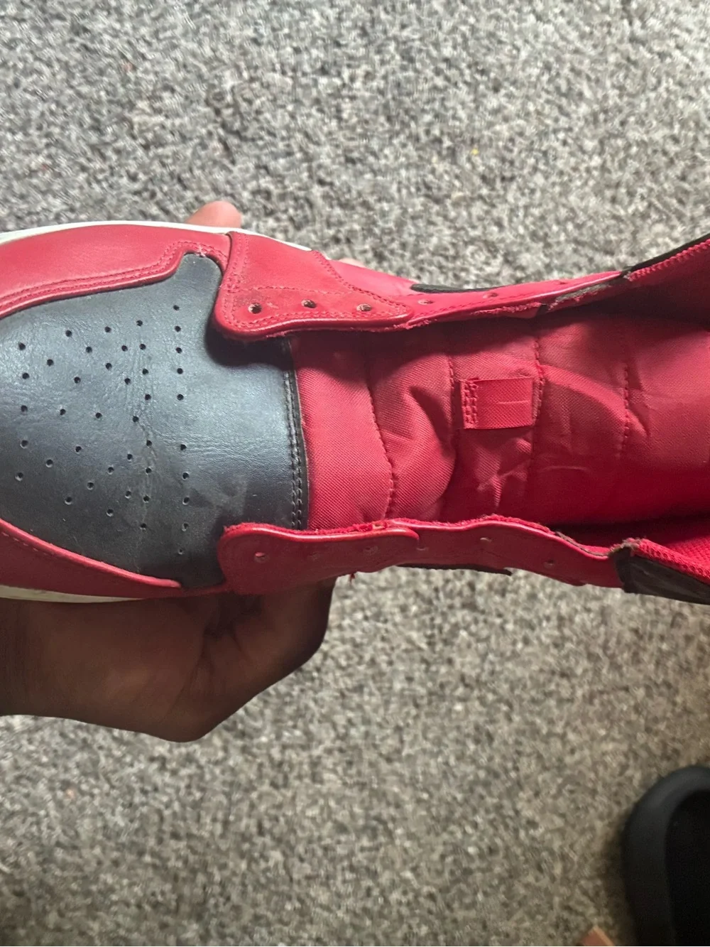 Men's Red and Black Jordan 1s